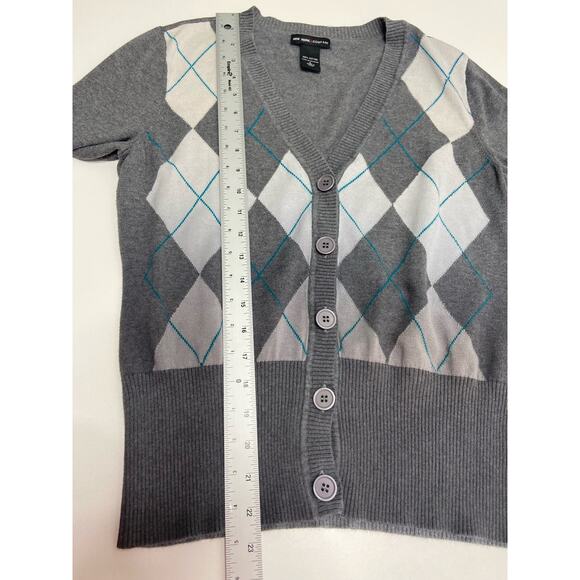 New York & Company Argyle Knit Cardigan Sweater V-Neck Long Sleeve Gray Womens L - Picture 6 of 6